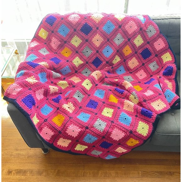 Vintage throw, granny square throw, granny square afghan, crochet throw - Picture 1 of 6